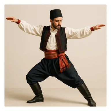 Konyalı adam, folklorik dans pozunda, geleneksel kıyafet, Konya şapkası, sade arka plan sticker