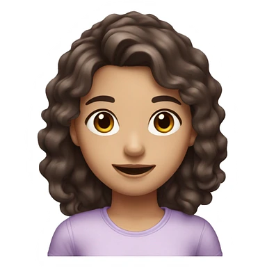 girl with mid to long dark brown wavy hair, dark brown eyes, cute smile and lilac shirt  sticker