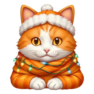 cat wrapped up in christmas lights sticker