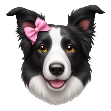 border collie face with pink bow on right ear sticker