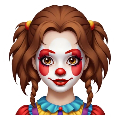 Long brown haired girl with clown sticker