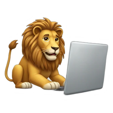 Lion working laptop sticker