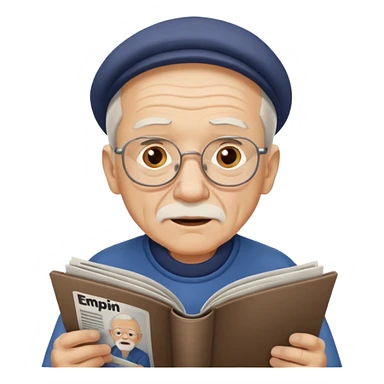 old man, reading magazine sticker