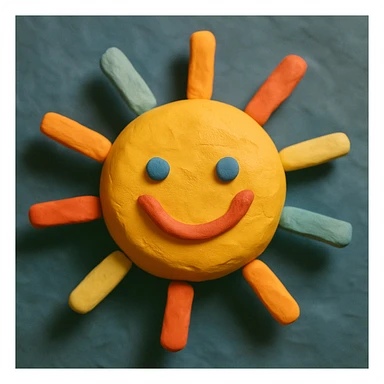a smiling sun with rays, claymation style sticker