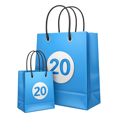 Shopping bags and gift boxes with blue colored , and 20% sign sticker