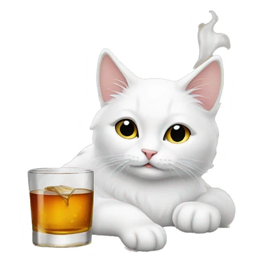 white cat drinking whiskey sticker