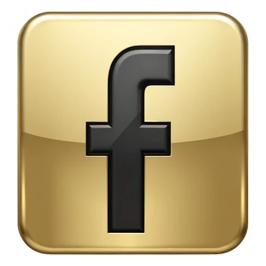 One single shiny Gold and black facebook icon, png, no background, no border sticker