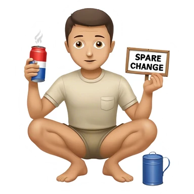 Volodymyr Zelenskyy on his knees with a tin cup and sign begging for “spare change”  sticker
