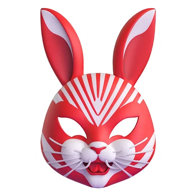 stylized usagi rabbit kabuki mask, red and white, angry expression, highly detailed sticker