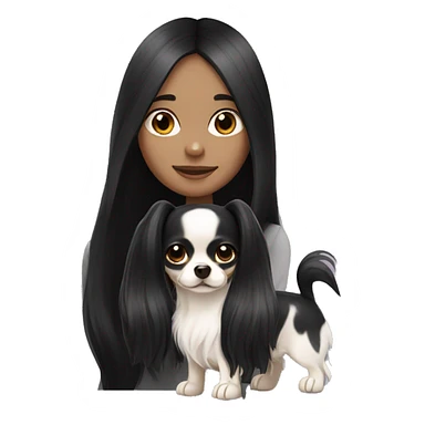 long black hair girl with white long haired Chihuahua. sticker