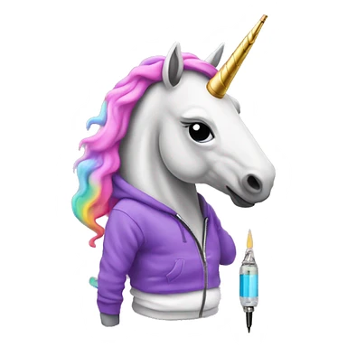 Unicorn wearing a hoodie with a vape pen sticker
