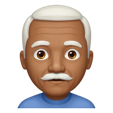 An elderly man emoji with medium-dark skin tone, short neatly trimmed white hair around the sides and back of his head, a bald top, and well-groomed facial hair — a small white mustache paired with a short rounded white goatee that frames his mouth. sticker