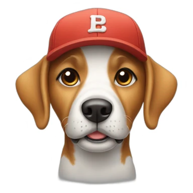 A dog with a cap sticker