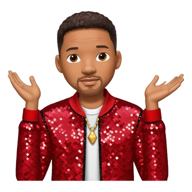 Will Smith with dark brown hair, red sequin outfit sticker