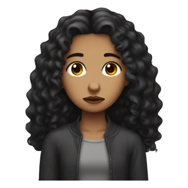 Sad girl long dark hair curly sticker