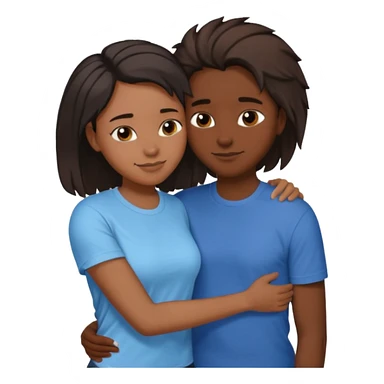 Black lesbian couple with one dark skin masculine with short hair low cute fade with a t shirt and one feminine with long hair in a blouse hugging  sticker