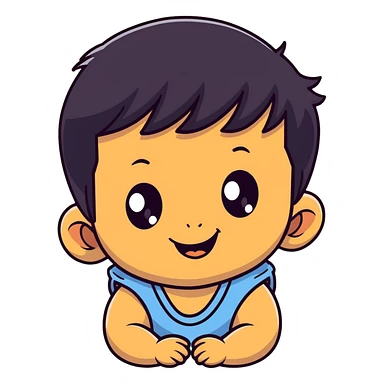 Smiling baby boy face with big eyes, medium skin tone, and black hair sticker