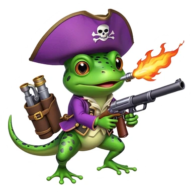 frog with fire gun pirat riding purple rocketin hands sticker