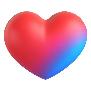 3D heart-shaped emoji, gradient color, Microsoft 3D Fluent style sticker