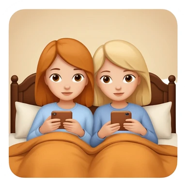 two girls cozy in bed, warm and inviting, simple and clear, no text sticker