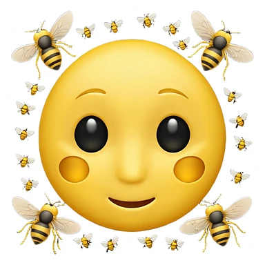 😊🥺 these emojis but with flies around it and its happy yellow face emoji black eyes sticker
