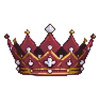 maroon crown with black, gold, and white accents, sparkling effect, pixel art style sticker