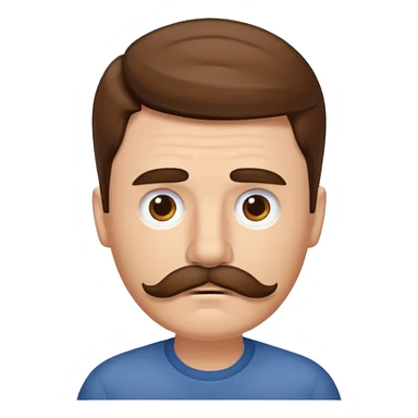 white man with parted brown hair and a thick mustache in the stock ios emoji style. he is very unhappy and his hair is a bit unkempt sticker