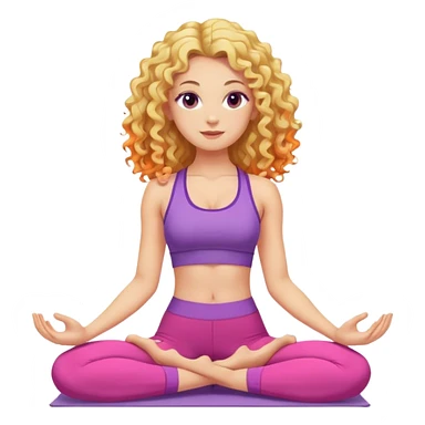 Blonde curly long hair lady doing yoga with pink, purple and orange clothes  sticker