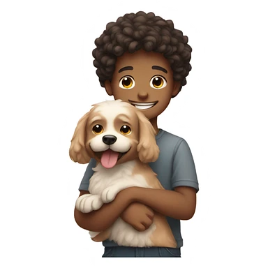 smiling boy with fluffy dog sticker
