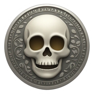 A coin with patterns and small skull in centre sticker
