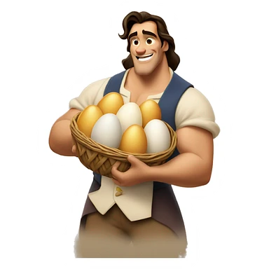 Gaston from Beauty and the Beast holding 100 eggs sticker