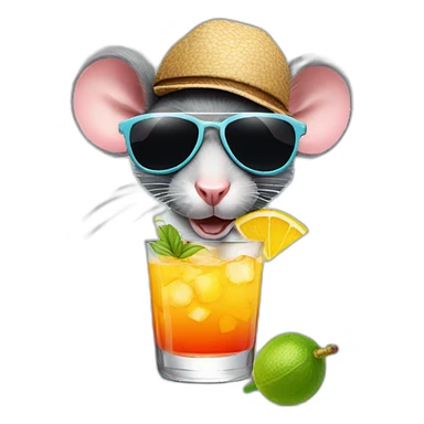 rat in sunglasses with a cocktail sticker