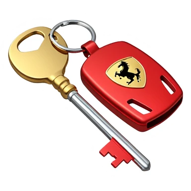red Ferrari key with a gold background sticker