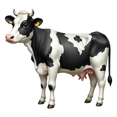 cinematic-[black and white cow]-realistic-full-body-standing-emoji,-tail-flicking-lazily,-head-tilted-dramatically,-sleek-[black and white]-coat,-simplified-yet-realistic-focused-features,-highly-detailed,-glowing-with-an-almost-sarcastic-glow sticker