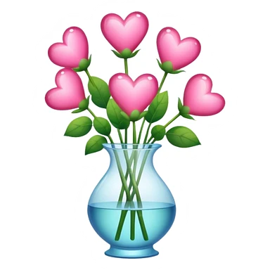 a transparent vase with flowers and the flowers should be in the shape of pink hearts, of which there should be 7 sticker
