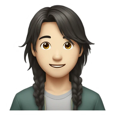 Korean boy, long hair, smile sticker