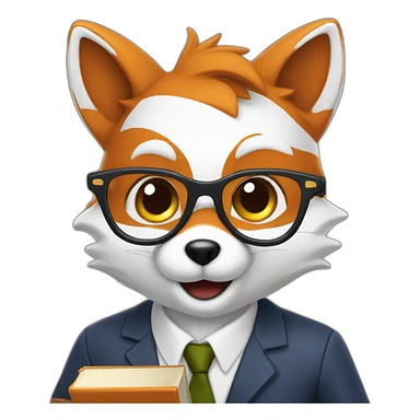 a fox teacher with glasses，holding a book sticker
