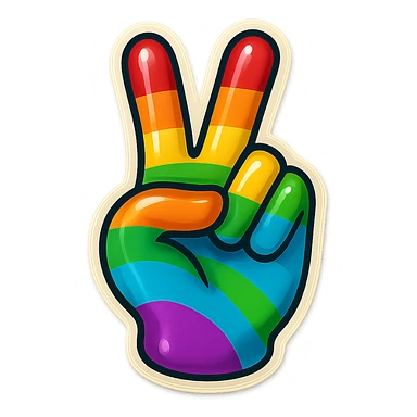 a peace sign hand gesture with rainbow colors, retro sticker style sticker