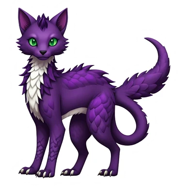 Kawaii dark edgy dark deep purplish with dark green eyes fantasy feline-vernid-sergal-fursona animal creature with a tufted tail full body with intricate markings  sticker