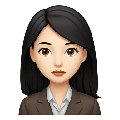 a woman with office outfits her hair is long black hair, her eyes are soft brown color and the color of her lip is soft brown sticker