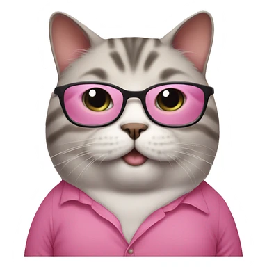 fat cute cat with glasses and pink shirt sticker