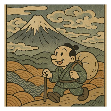 Mount Fuji with clouds, ukiyo-e style illustration sticker
