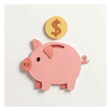 paper craft style piggy bank with a coin sticker