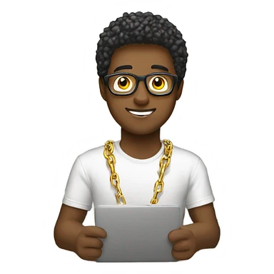 male student working indoors with gold chains sticker