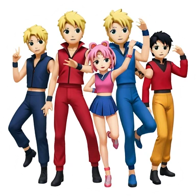 Icon for Anime Collage: Vibrant close-up collage Characters from Cowboy Bebop, Naruto, Bishoujo Senshi Sailor Moon and Kimetsu no Yaiba, each in their iconic poses and vibrant outfits, blended together with dynamic backgrounds. Transparent background. sticker