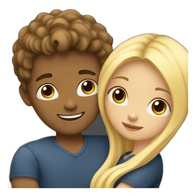 Boy brown hair hugging a long blonde hair girl sticker