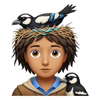 An Australian Magpie, birds nest that is located at the top of a man's head. sticker
