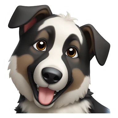 black and dark brown German shepherd with a white nose, with blue eyes, has a panda teddy in its mouth sticker