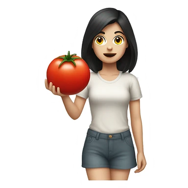 pale girl dark hair throwing a tomato  sticker