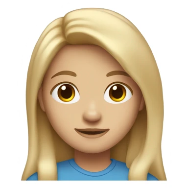 A blond girl with shoulder-length squares and brown eyes in a blue shirt sticker